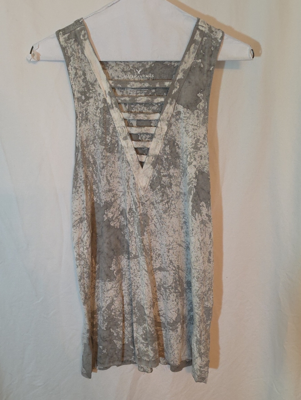 American Eagle Outfitters Gray and White Tie-Dye Strappy V-Neck Tank Dress